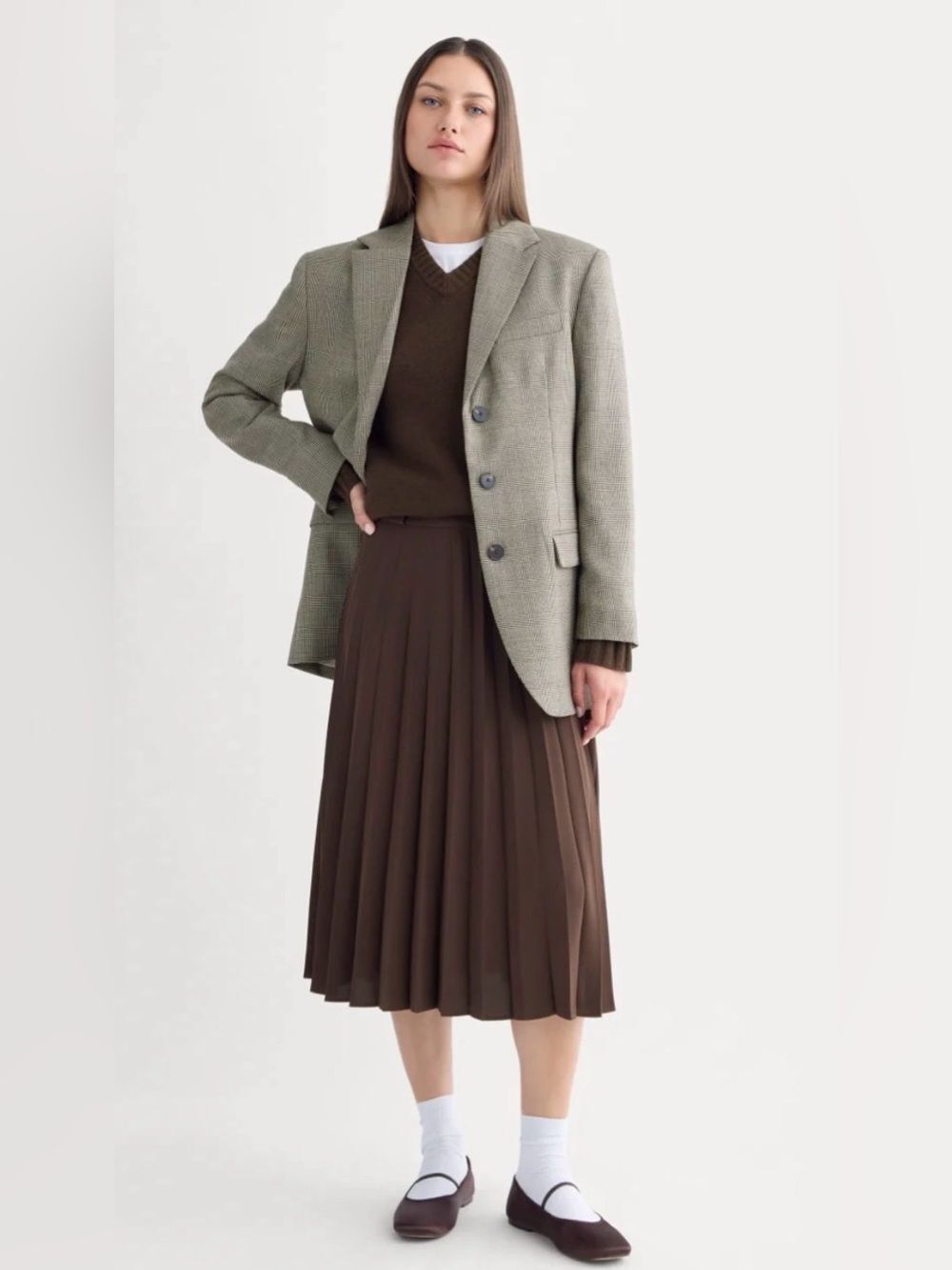 New Everlane PLEATED CREPE MIDI SKIRT Dark Chocolate Size 14